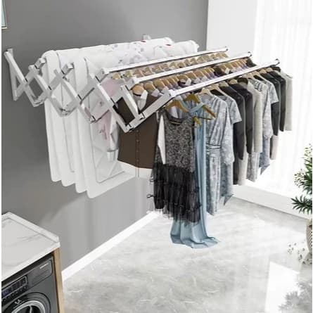 Varal Roupa Parede Dobrável Articulado Recolhível Reforçado aços inoxidáveis 100CM-(Montagem necessária)