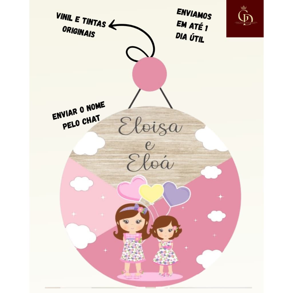 Enfeite de porta Tema Irmãs - 2 nomes - Personalizado - Disponível em diversas opções de mode cap 04