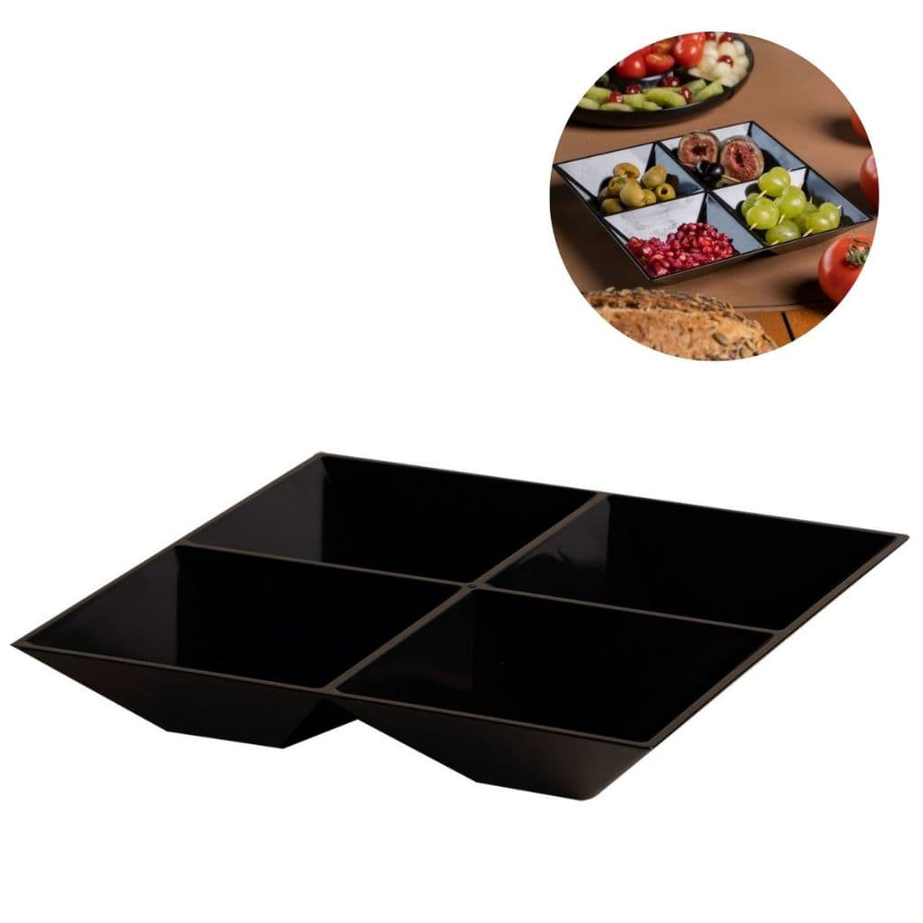 Petisqueira Quadrada C/4 Div Mesa Bar 21,5x3,5cm Paramount Plástico Preta
