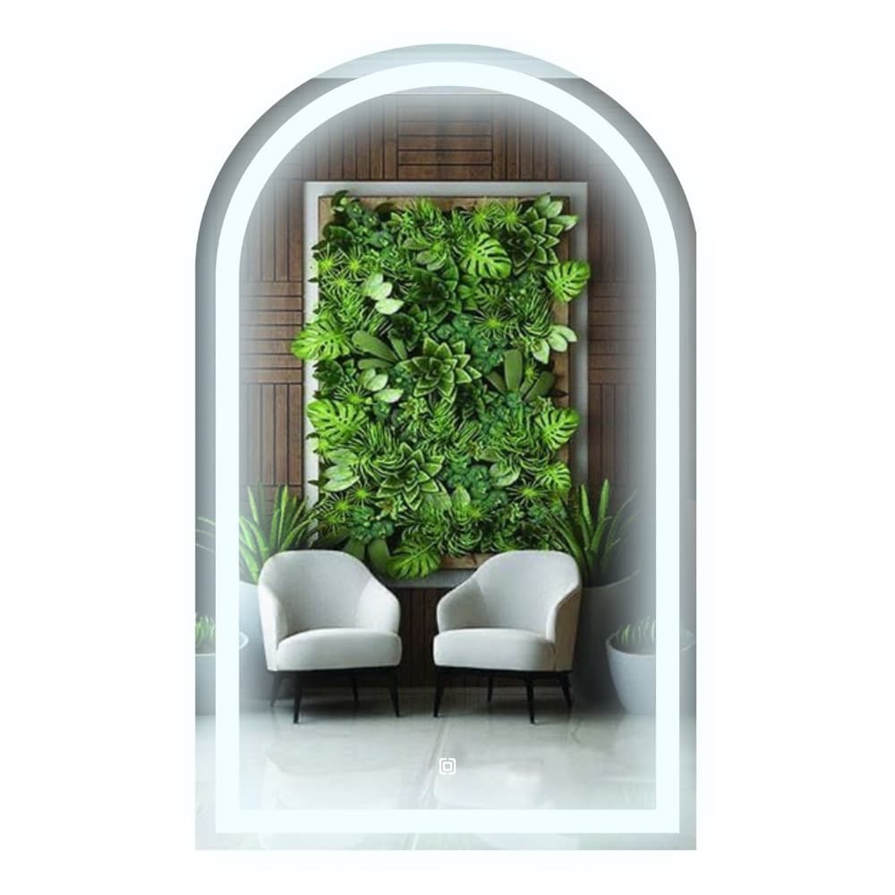 Espelho Arco Decorativo Jateado Iluminado com 3 tons de Led Botao Touch Banheiro Lavabo Penteadeira