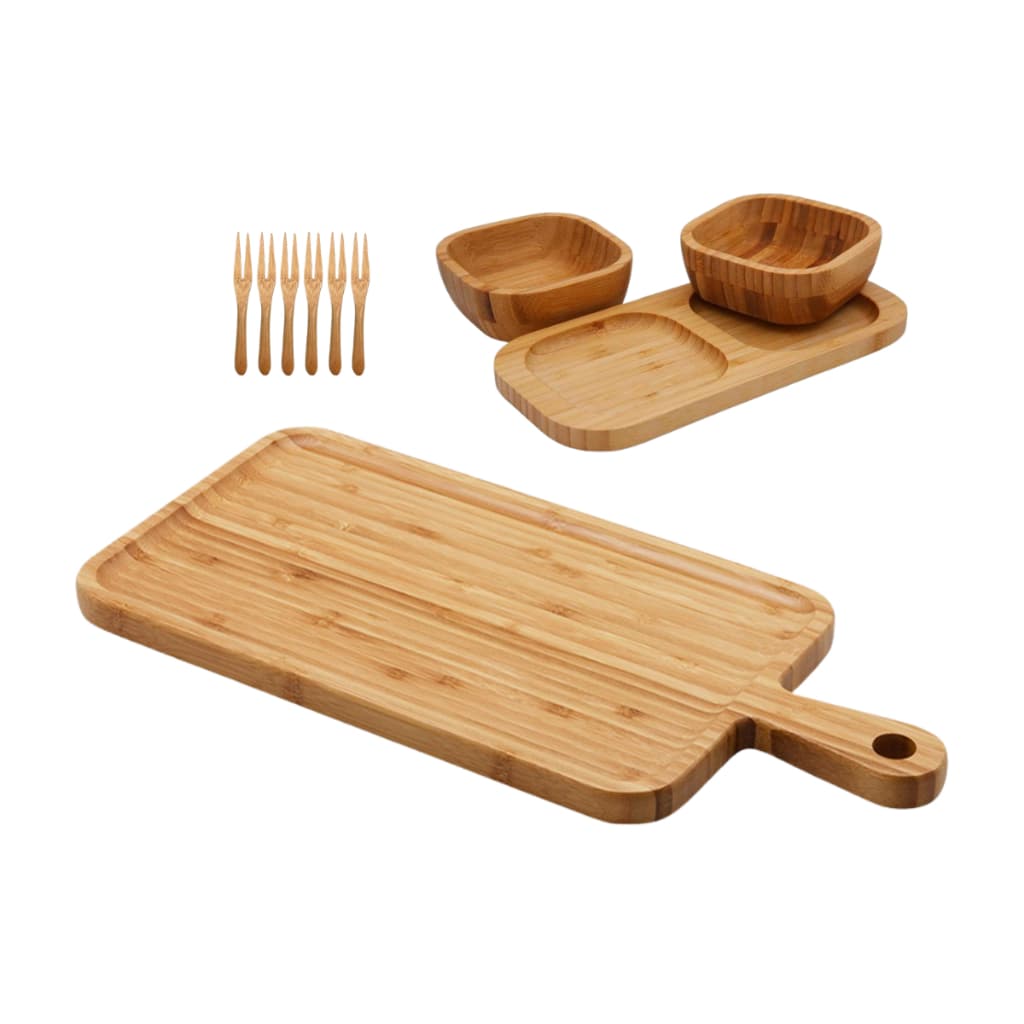 Kit Tábua Servir Petiscos 2 Bowl Conjunto 6 Garfinhos Luxo