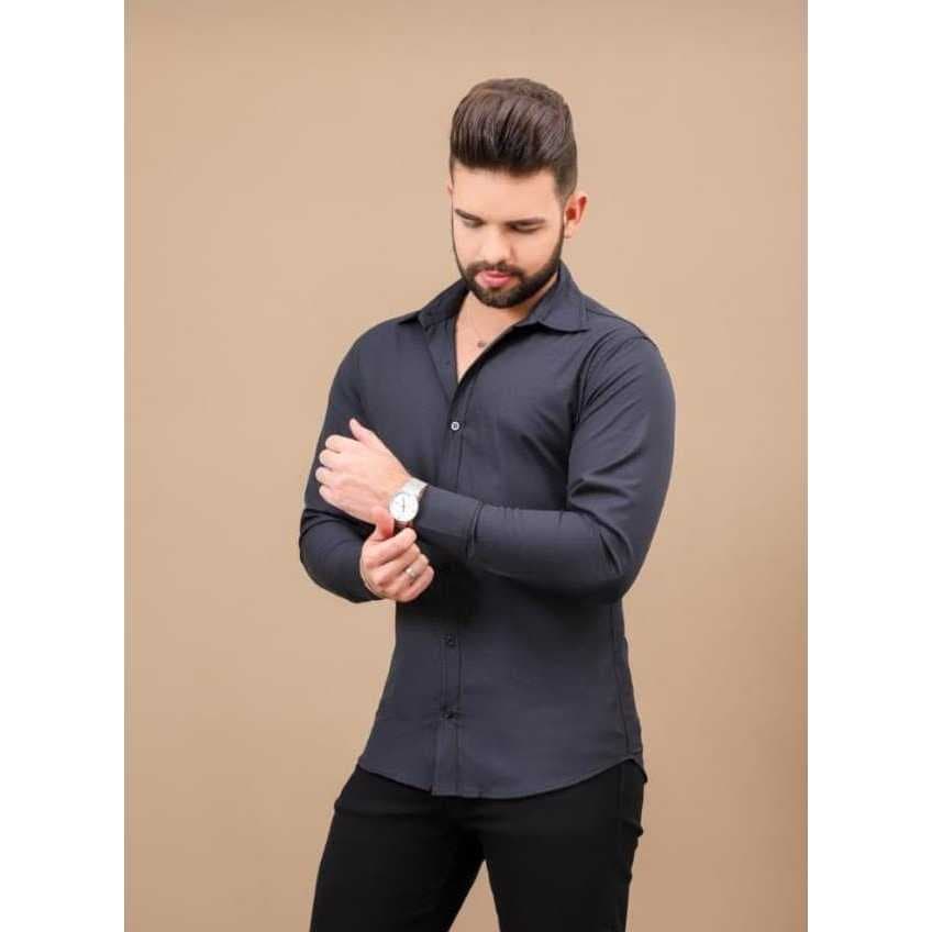 Camisa de Botão Social Masculina Adulto Slim Sport Fino Escritório