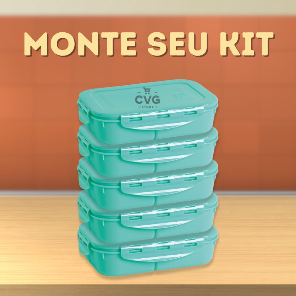 Kit 3, 4, 5 e 10 Marmita Hermética Fitness Colorido de 1L com divisórias LP House