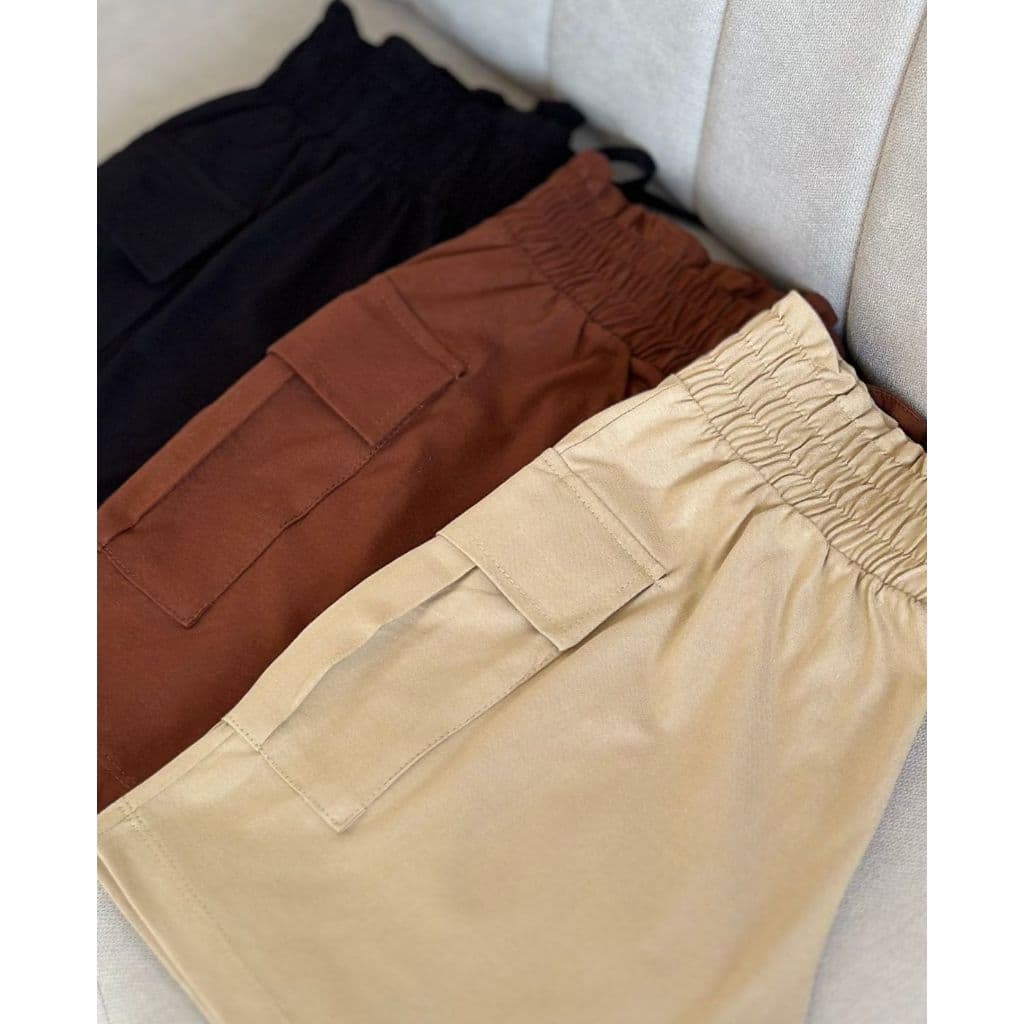 Kit 3 Short bolso cargo feminino 100% algodão Estilosa bolso lateral mulher moderna