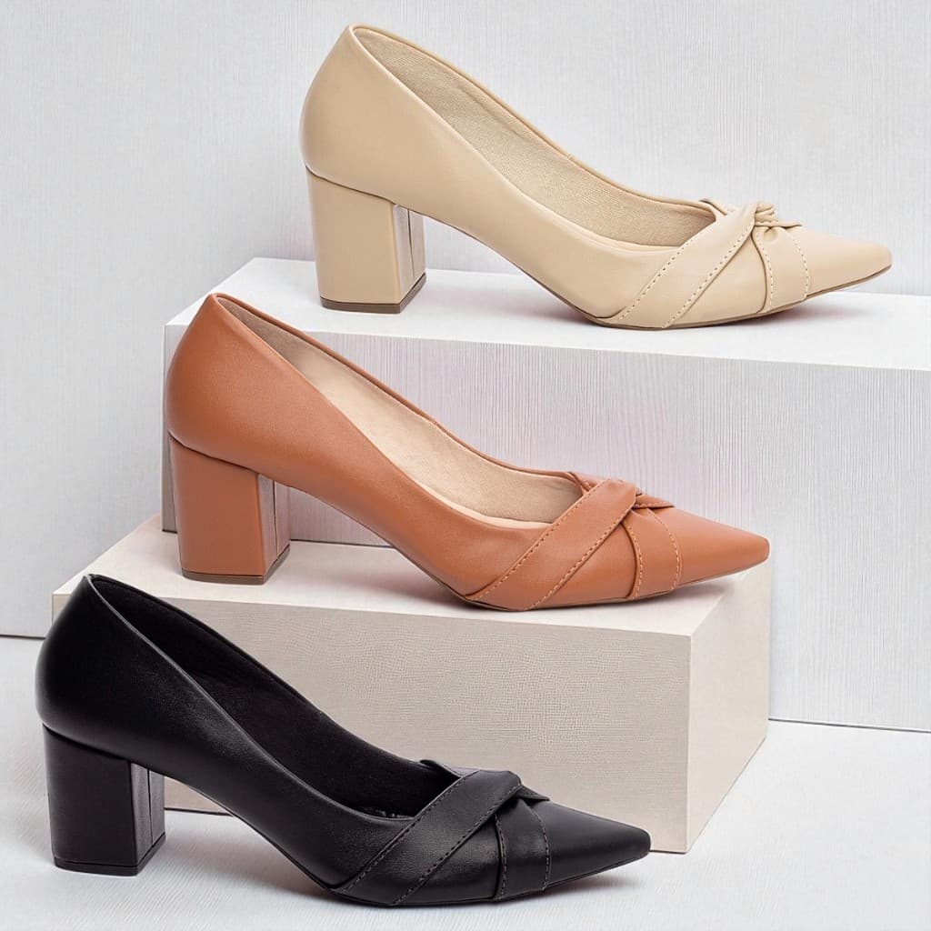 Sapato Scarpin Feminino Salto Baixo Grosso 6cm Tiras Cruzadas Social Elegante Confortável Torricella