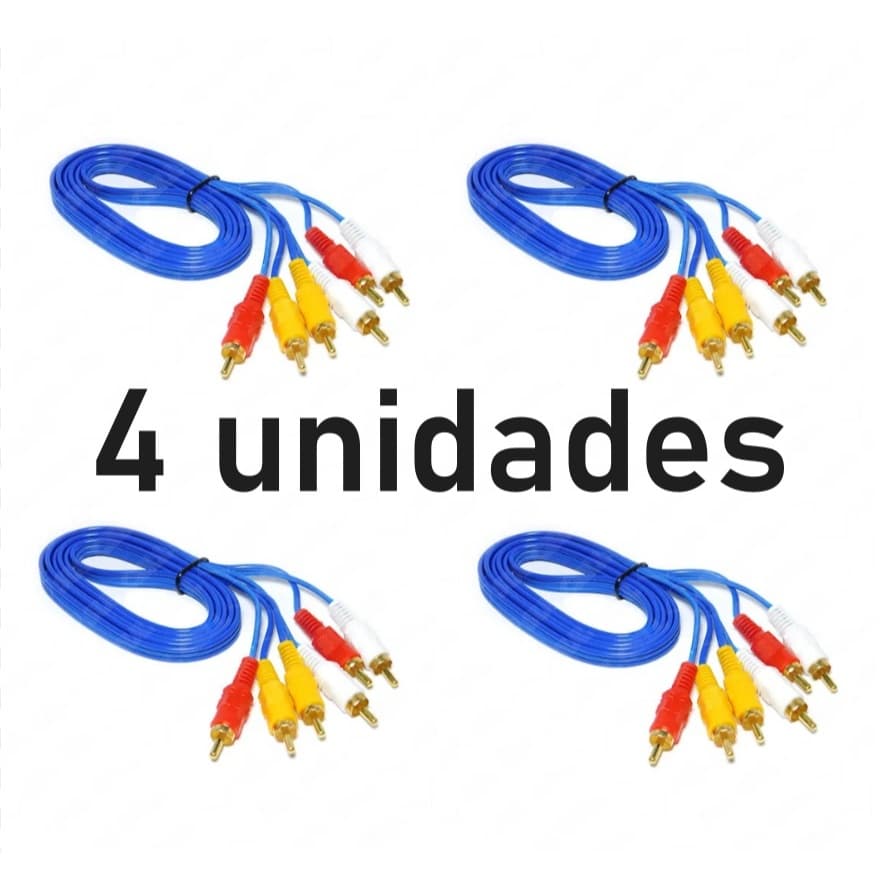 KIT 4 unidades de Cabo de dvd Audio Video Av 3 Rca Tv Dvd Game Som