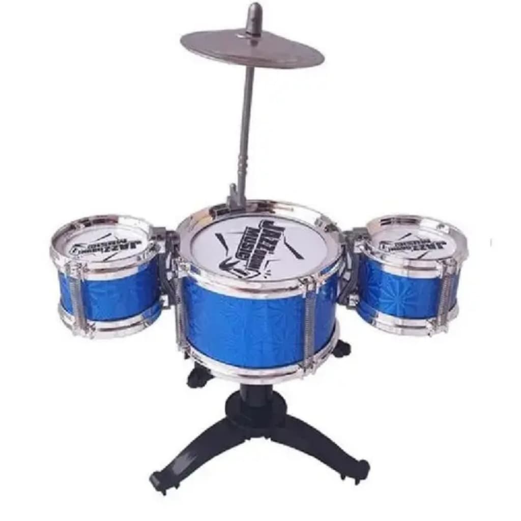 BATERIA INFANTIL 4PÇS MUSICAL INTERATIVO 3 TAMBORES ROCK PRATO BAQUETA INSTRUMENTO MINI 30/26/14 CM