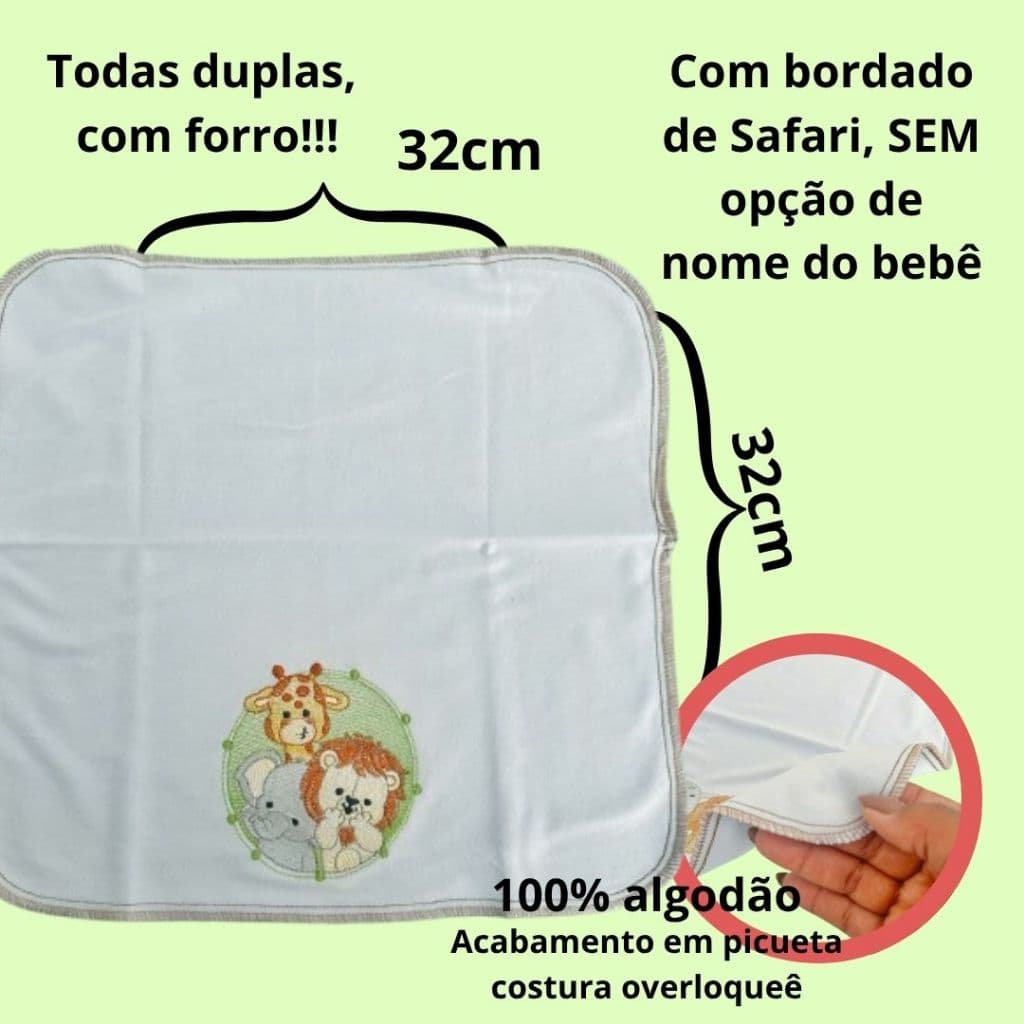 Bordado Boca Malha 3 peças Pano de Boquinha Safari