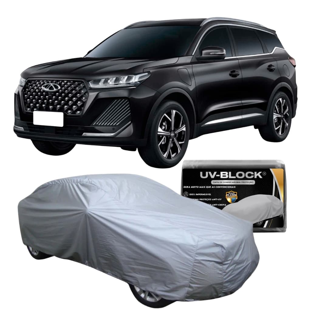 Capa Cobrir Carro Modelo SUV Chery Tiggo 7 - Lona FORRADA Impermeável Protege Sol e Chuva - UV BLOCK