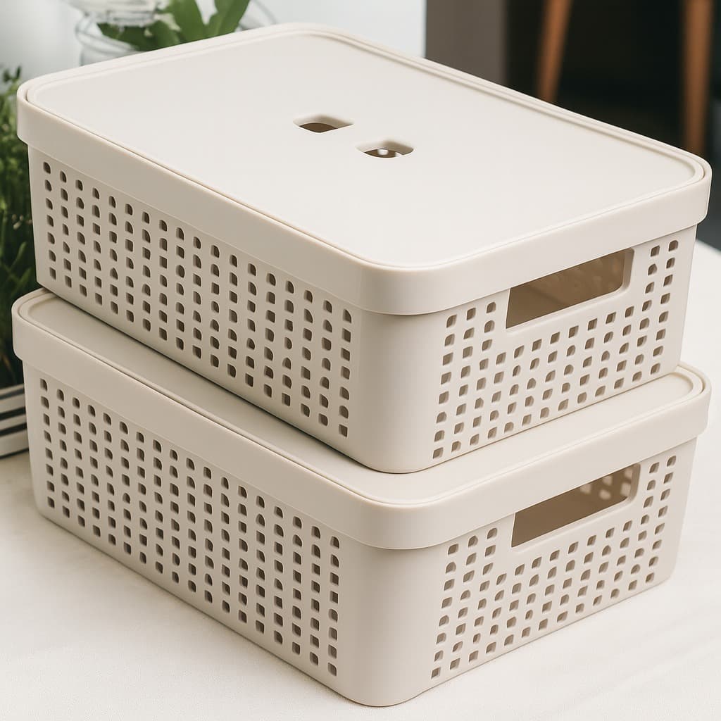 Kit 2 Caixas Organizadora com Tampa 11 Litros Cesto Grande em Plástico Resistente