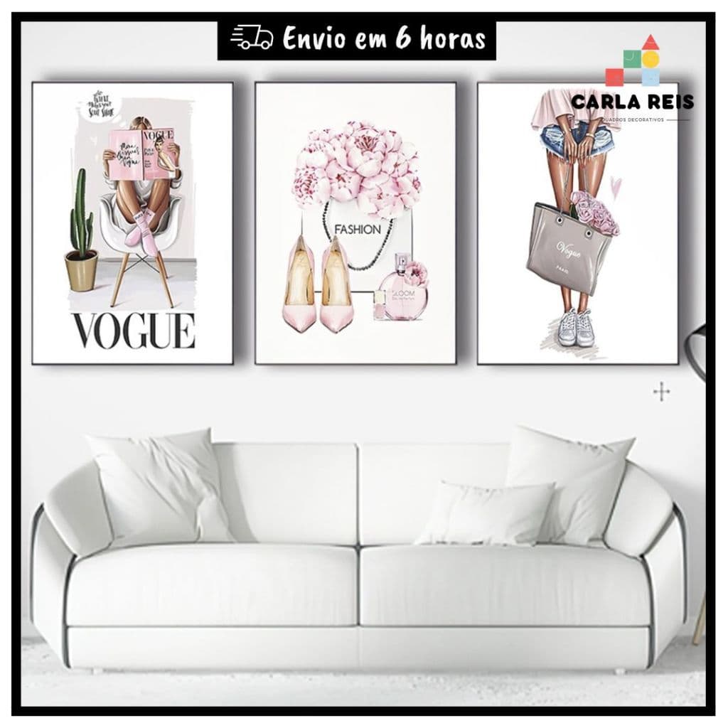 Quadros decorativos 3 pecas menina moda fashion quadro para quarto sala escritorio loja