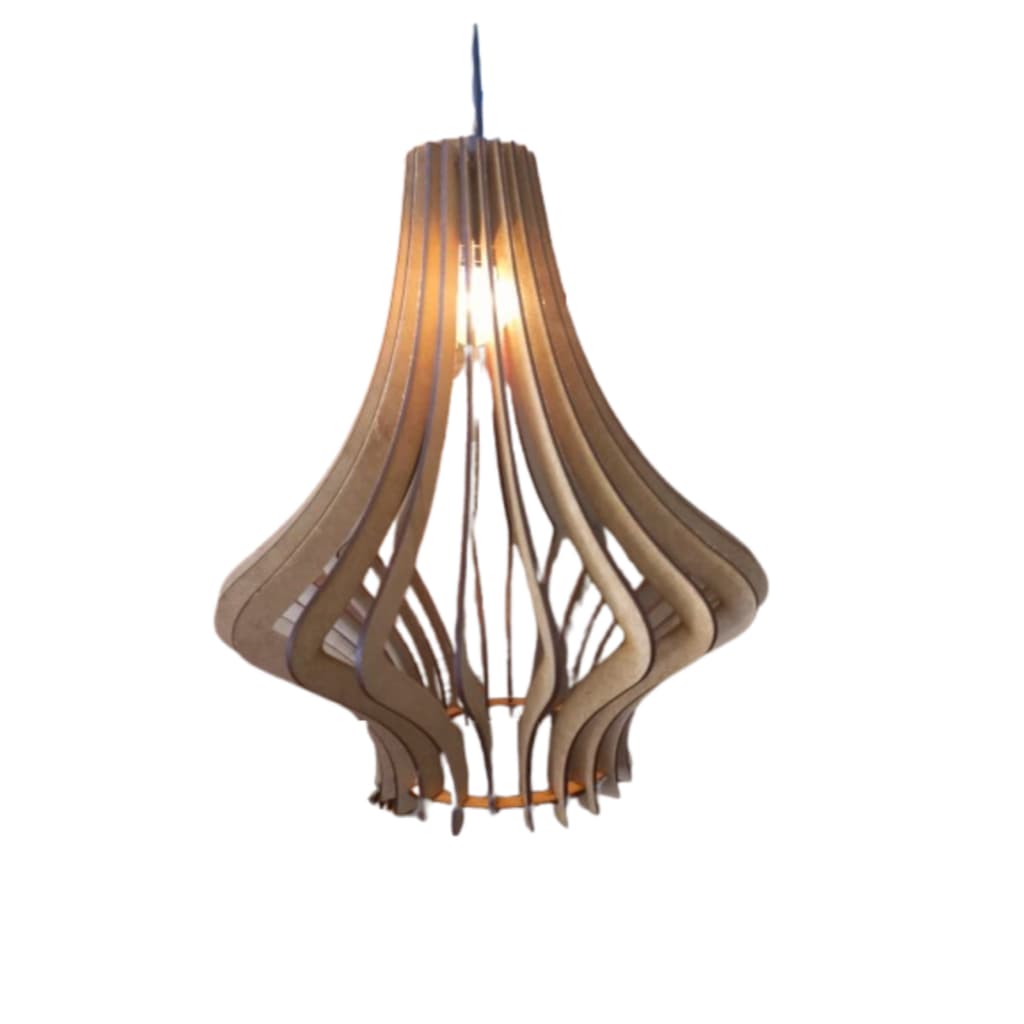 Lustre pendente Luminária SKIRT Teto em MDF Natural Rustico Decoração