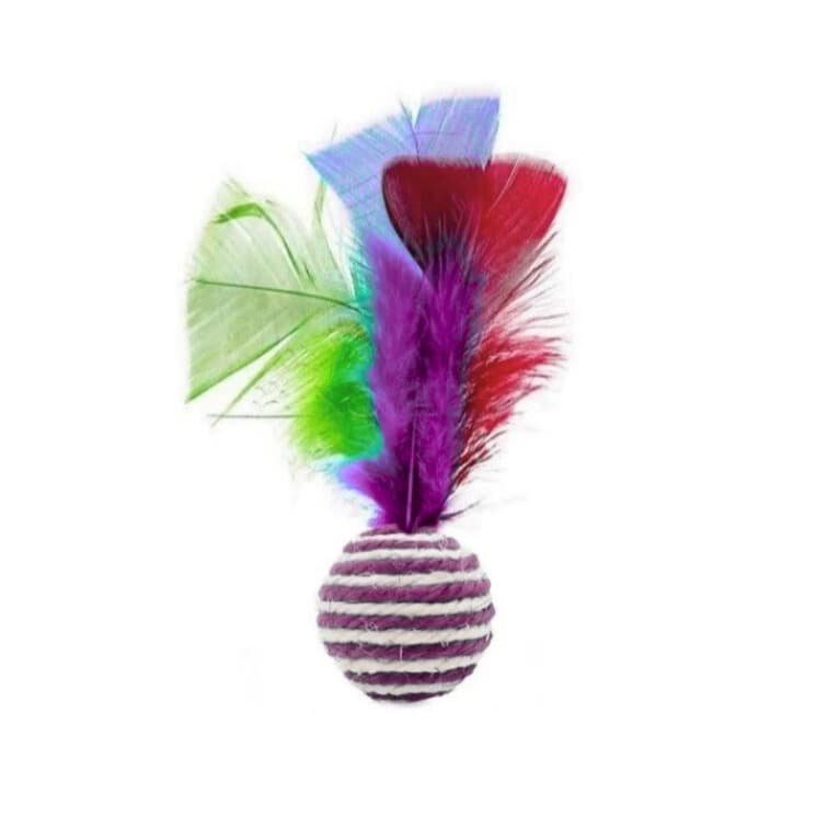 Brinquedo Bola de Sisal com Penas e Sininho Guizo para Gatos