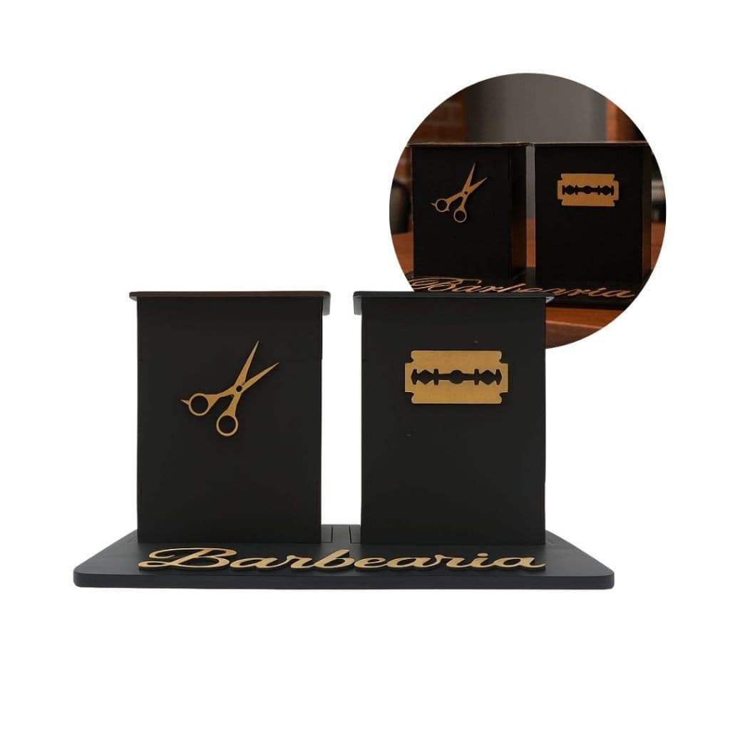 Descarte Para Lâminas De Barbearias + Porta Tesouras em MDF Barbeiro