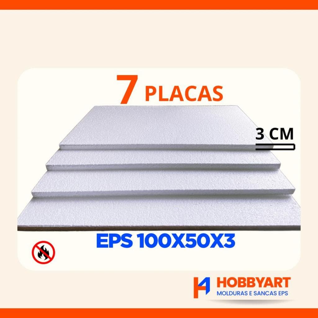 Placa Isopor Kit 7 Placas eps 100X50X3 - Material leve e versátil antichamas - Hobbyart Molduras