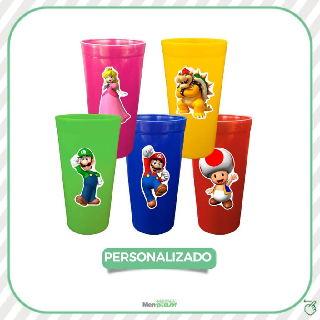KIT 5 UN - COPO INFANTIL 290ml PERSONALIZADO SUPER MARIO FESTA ANIVERSÁRIO LEMBRANCINHA