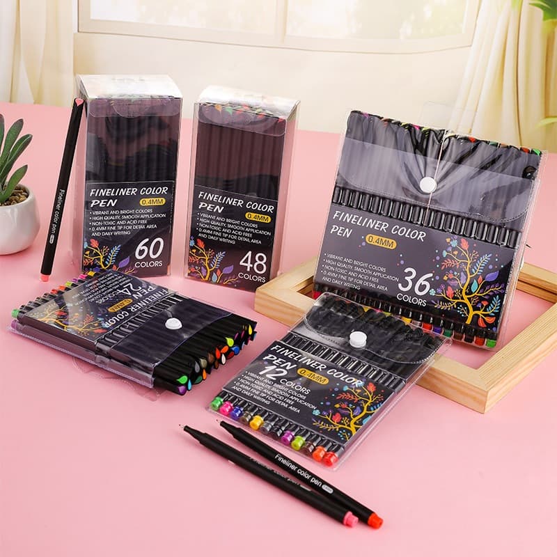 12-48 Pcs/set Fineliner Caneta Colorida 0.4mm À Base De Água Pintura Para Crianças Pincel Estudantes Suprimentos Estaci
