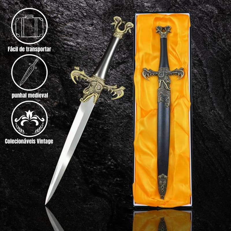 Adaga Medieval 40 cm com Lâmina Sem Corte - Peça de Decoração