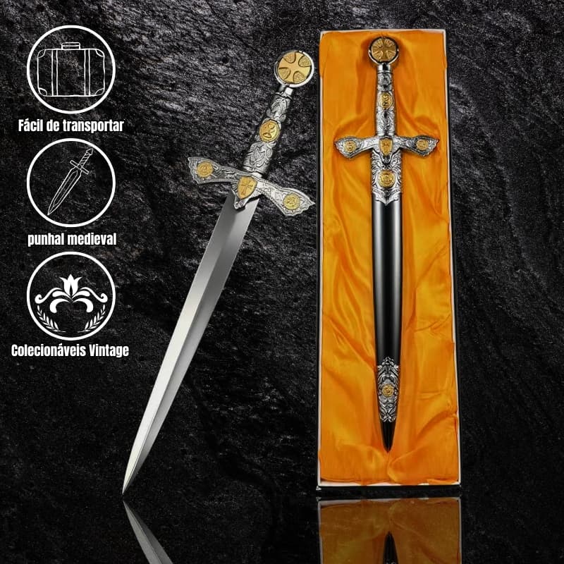 Adaga Decorativa Medieval 40 cm com Lâmina Sem Corte e Design Exclusivo