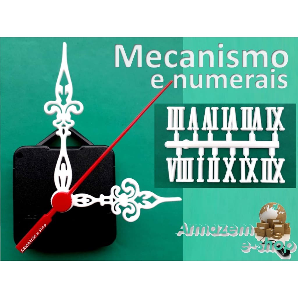 Kit com 2 Mecanismos para Relogio de parede artesanal com 22mm + Numeros Romanos + Ponteiros Brancos