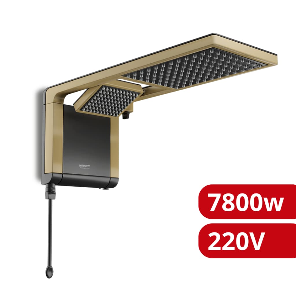 Chuveiro Ducha Acqua Duo Preto Dourado Fosco 220V 7800W Lorenzetti