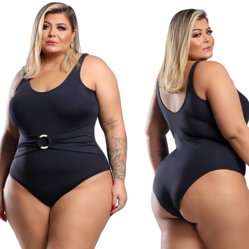 Maiô Plus Size Detalhe Frontal Argola Blogueirinha Moda Praia Extra G