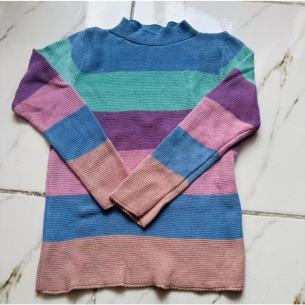 Blusa de Frio Feminina de Tricot Manga Longa Suéter Colorida Arco Iris