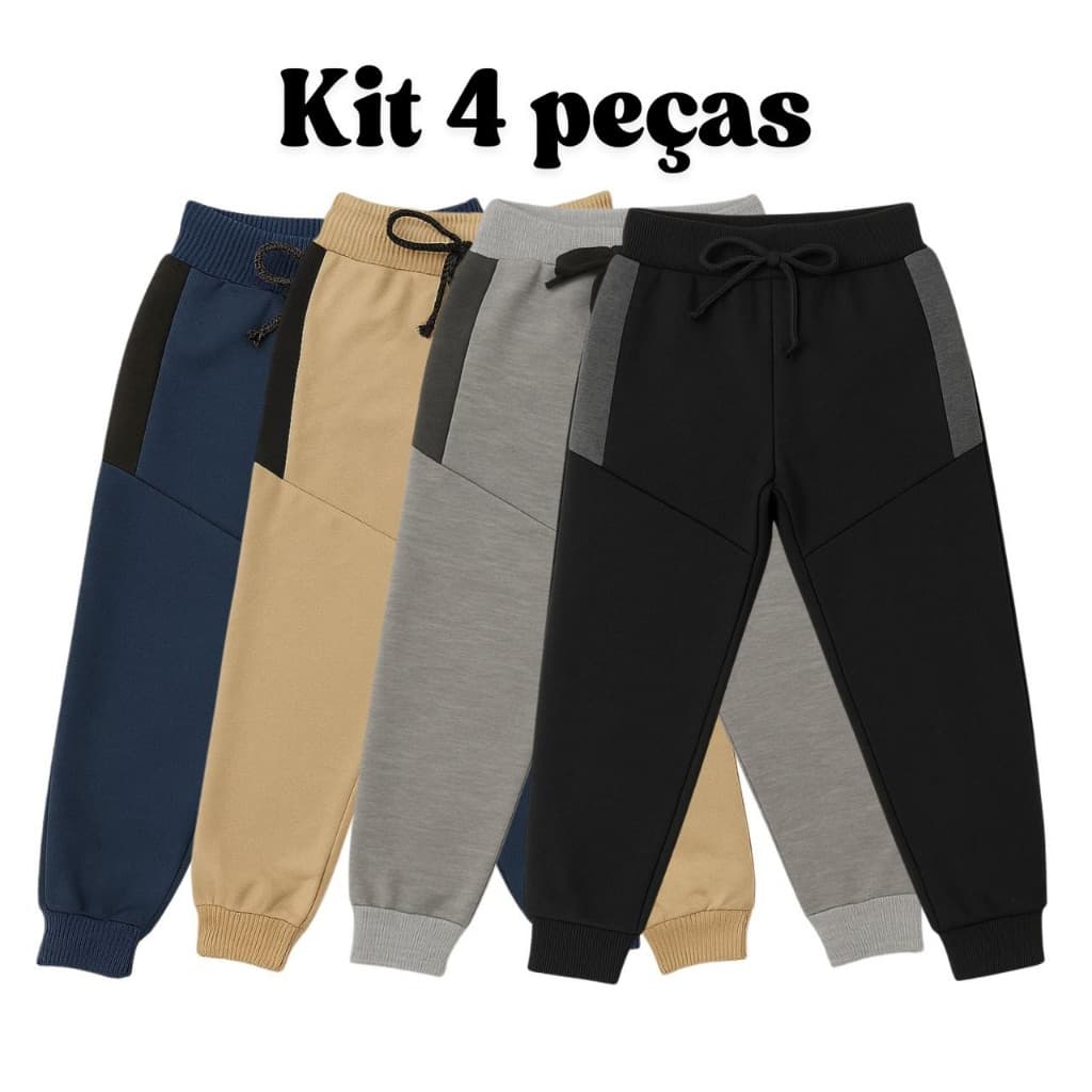 Kit 4 Calça Infantil Moletom Moletinho com Cadarço ideal para Escola