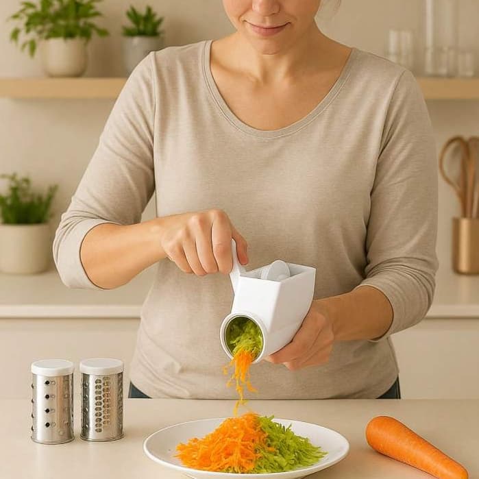 Ralador Manual Com Manivela 3 em 1 com 2 laminas  em aço inox para Queijo, Legumes, Verduras e Grãos