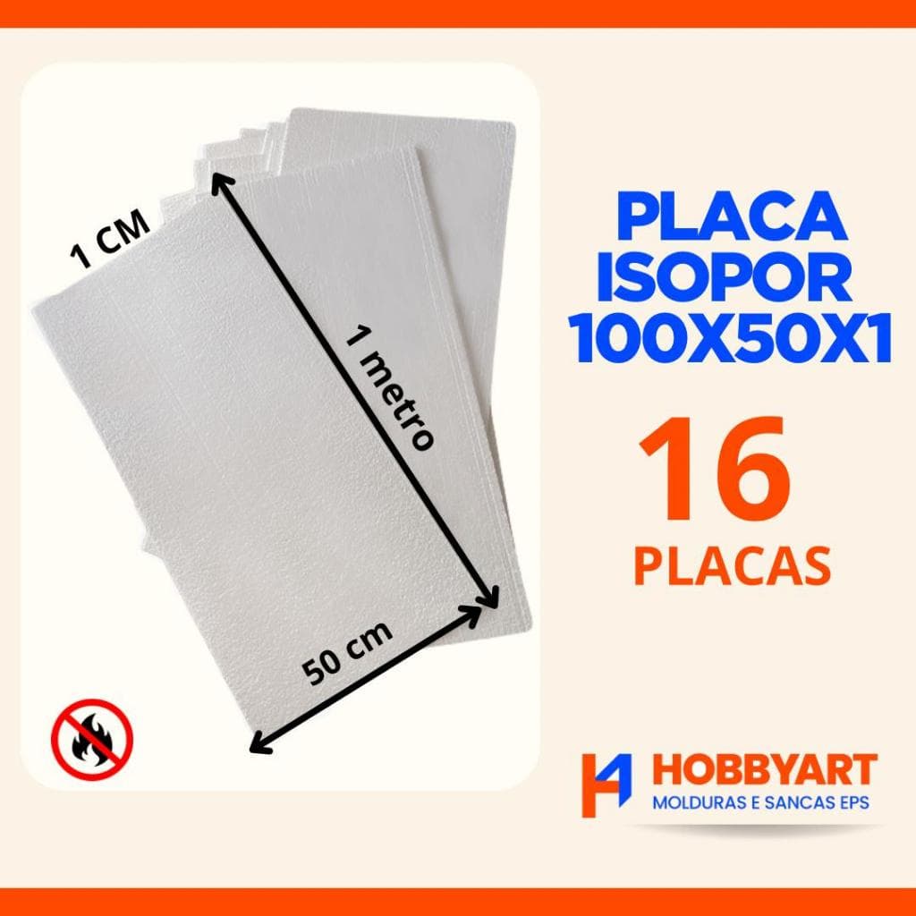 Placa Isopor Kit 16 Placas eps 100X50X1 - Material leve e versátil antichamas - Hobbyart Molduras