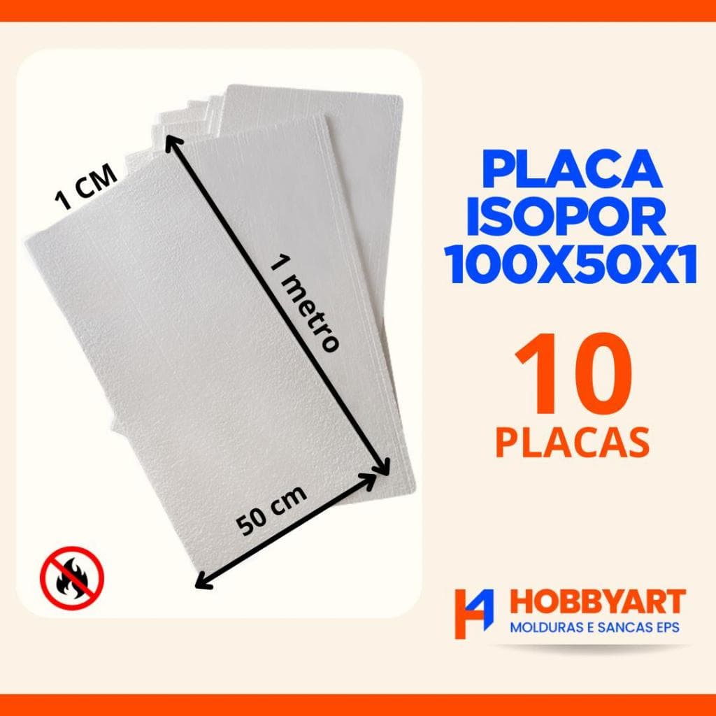 Placa Isopor Kit 10 Placas eps 100X50X1 - Material leve e versátil antichamas - Hobbyart Molduras