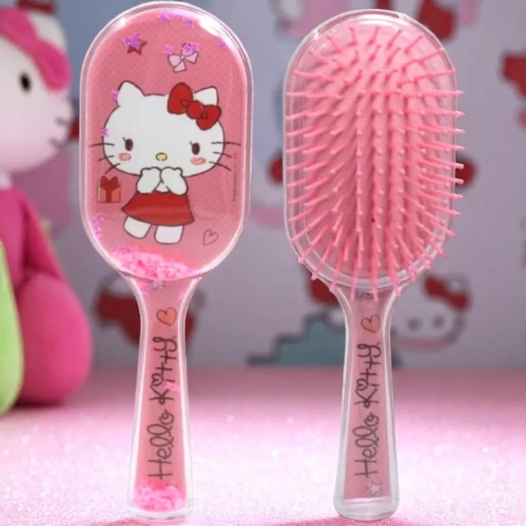 Escova De Cabelo Hello Kitty Glitter Acrílico Oval Pentear Rosa