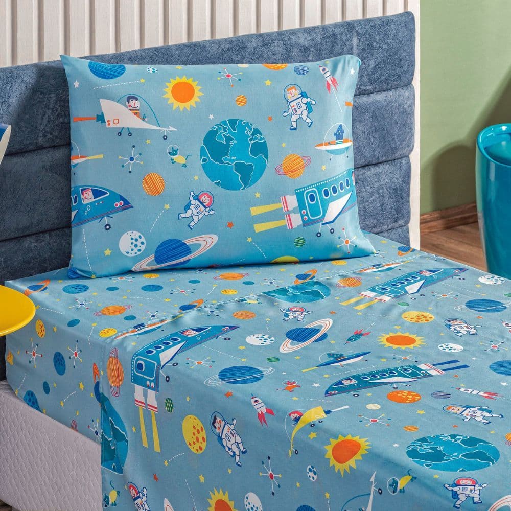 Jogo de Cama Lençol Solteiro 2 Peças Bouti Estampado - ASTRONAUTA