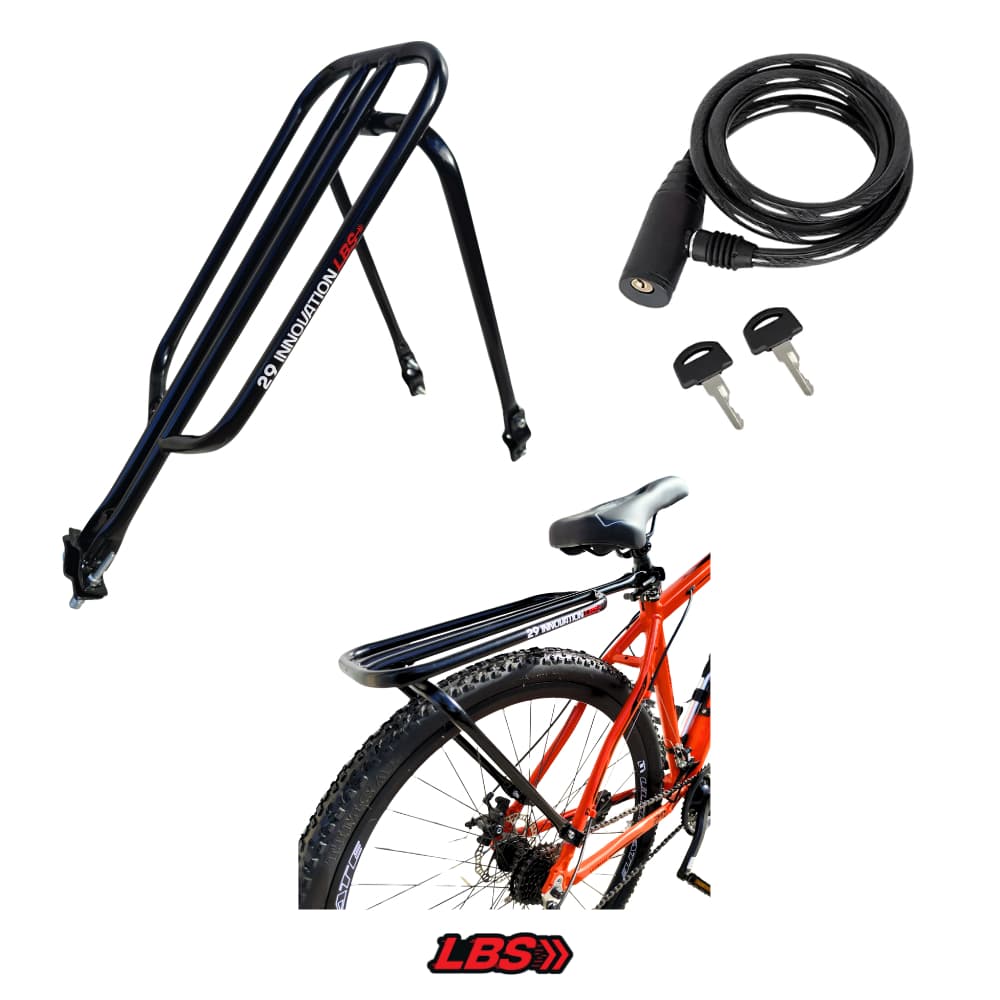 Garupa Bagageiro Aro 29 Suporta 80Kg+Cadeado de Bike 1mx6mm