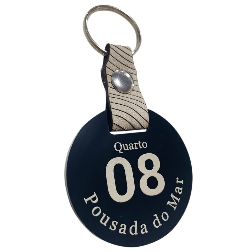 Chaveiro Redondo Personalizado Hotel Pousada Escola Acrilico preto gravado a laser - 10 Un