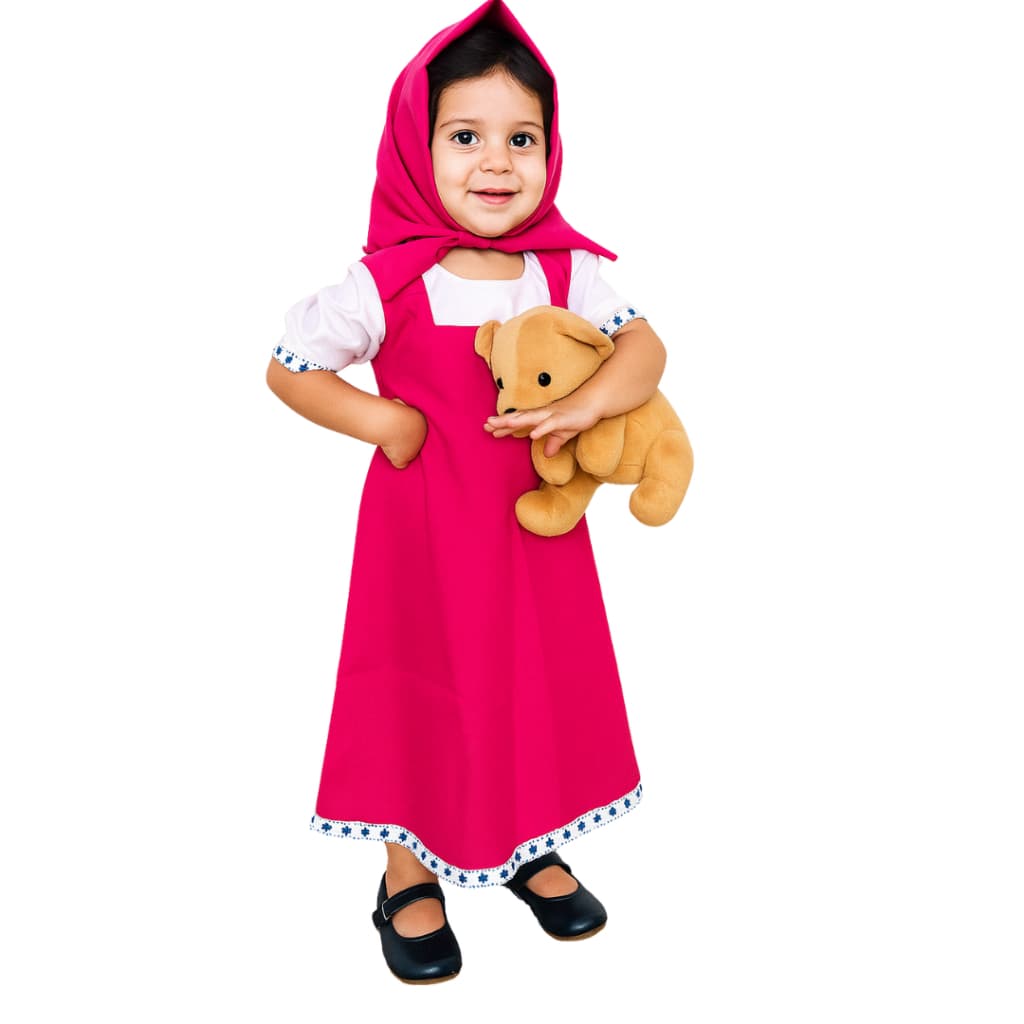 Fantasia Infantil Masha e o Urso Com Chapéu e Tecido Carnaval