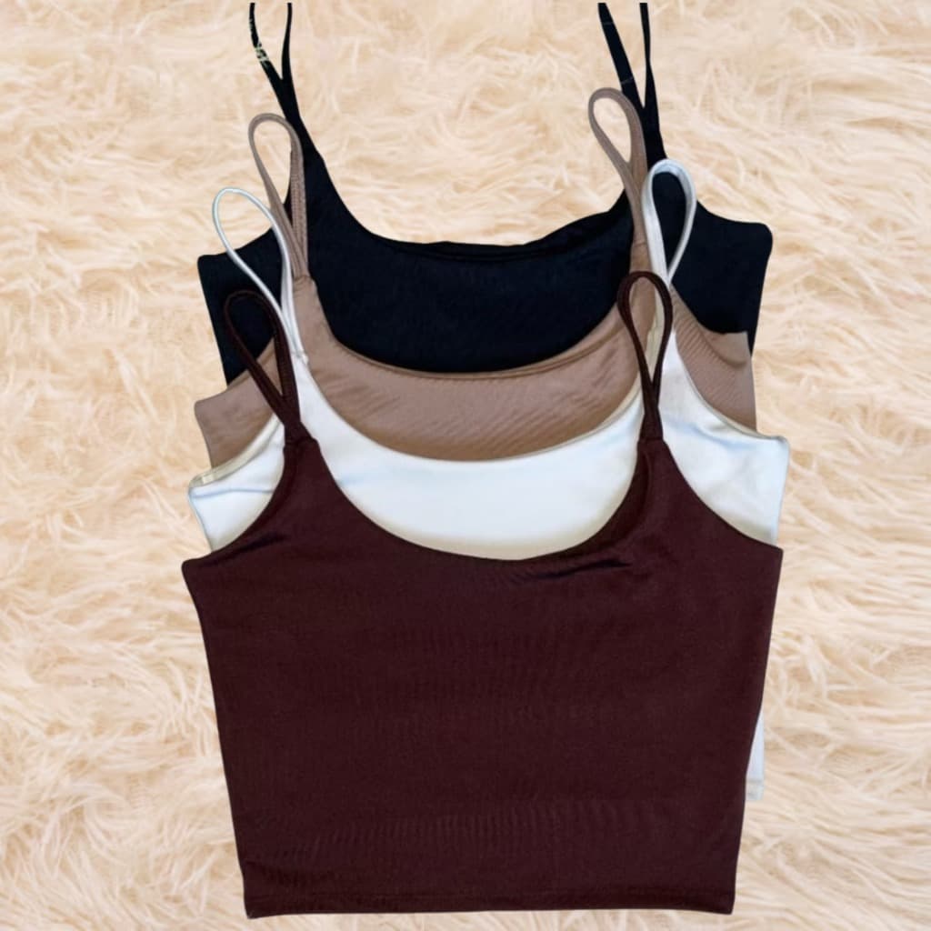 KIT DE 4 Cropped top Alcinha Alça Fina Super Confortável  Forro Duplo Suplex Premium Tam. Único