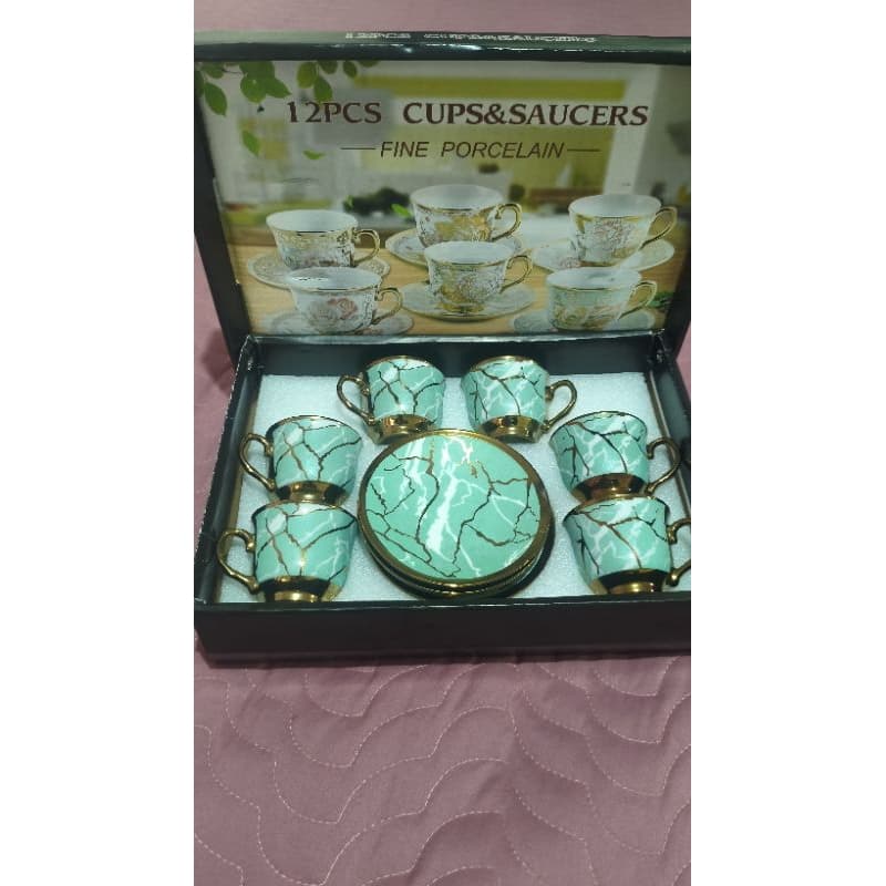 Jogo de Xícaras de Café e Chá em Porcelana – 12 Peças (6 Xícaras + 6 Pires)