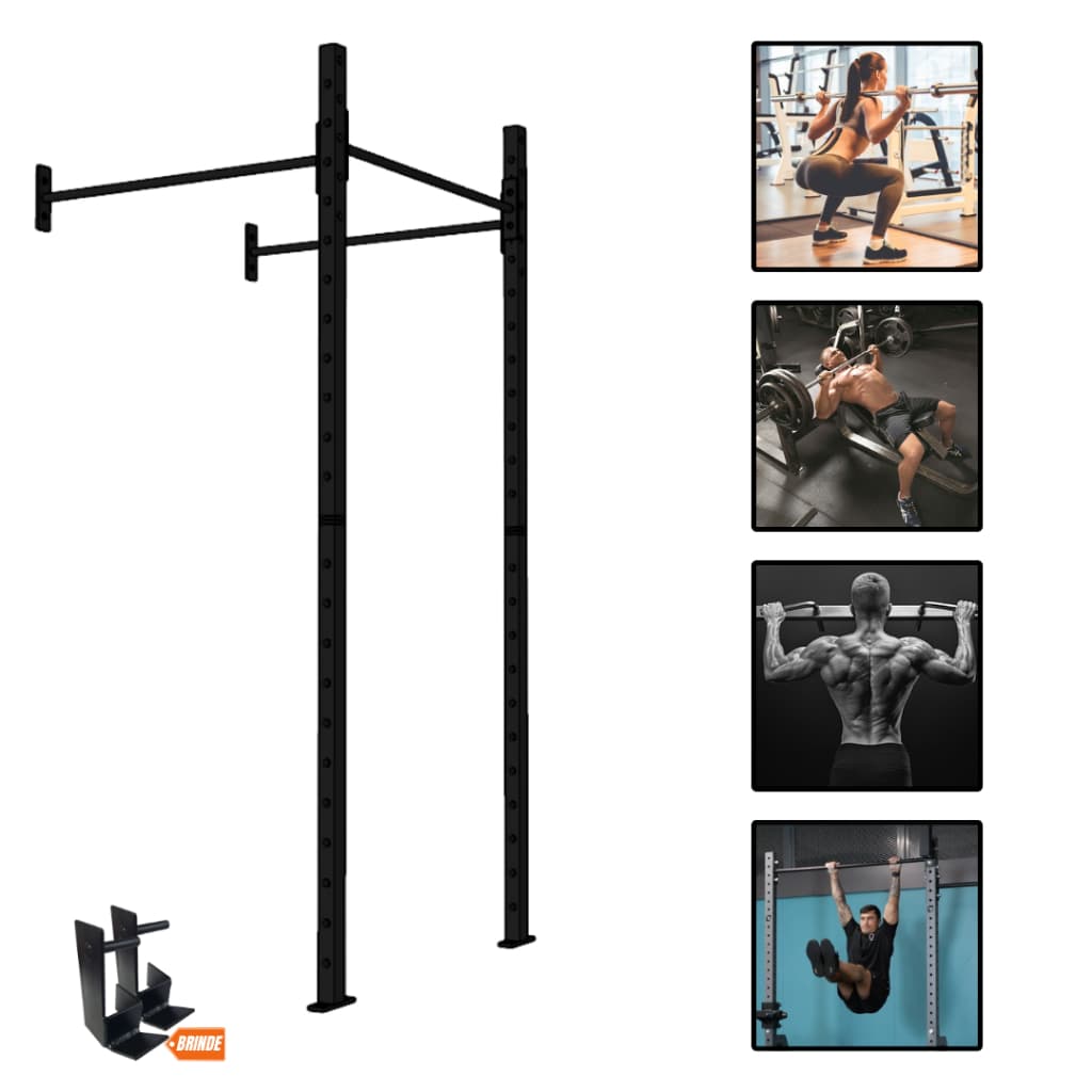 Power Rack Rig Cross Gaiola Funcional de Parede 1 Módulo Suporte de Agachamento Supino Barra Fixa