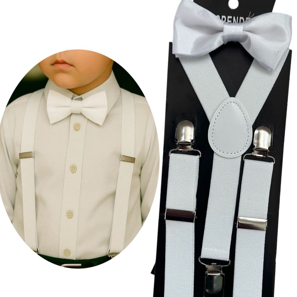 Conjunto Infantil Branco Gravata Borboleta e Suspensorio Pajem Casamentos Eventos