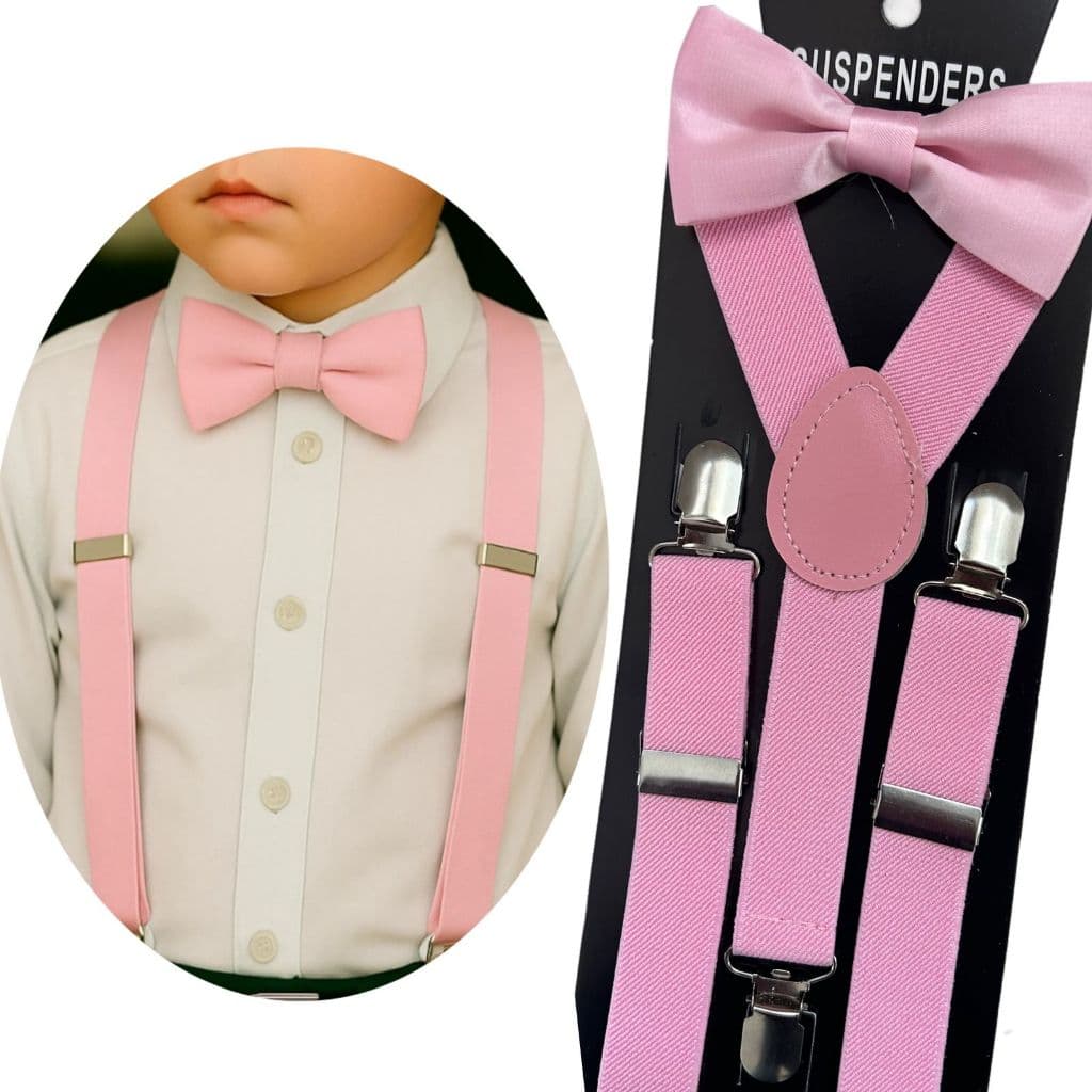 Conjunto Gravata Borboleta + Suspensorio Infantil Rosa Pajem Casamentos Eventos