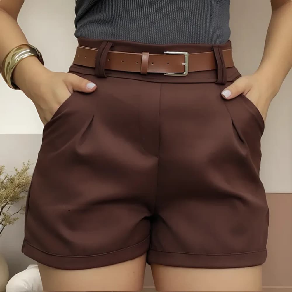 Short Alfaiataria Premium Feminino Social Com Cinto Cintura Alta PROMOÇÃO P-M-G-GG