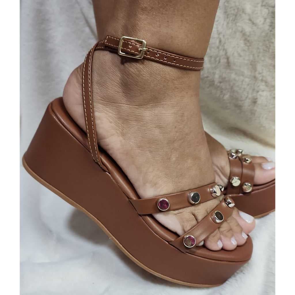 Sandalia Feminina Anabela Meia Esfera Moda Conforto Moda Blogueira