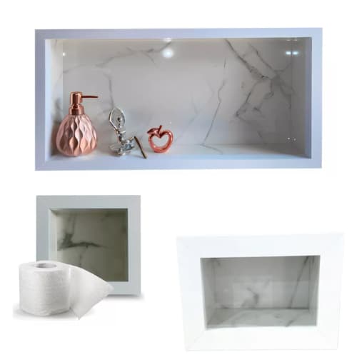 Kit 3 Peças Embutir Porcelanato Carrara Nicho, Saboneteira e Porta Papel Higiênico Simples
