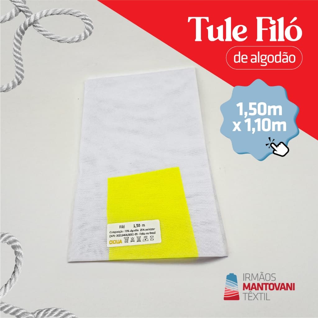 Tule Filo de Algodão 1,50m x 1,10m – Branco | Véus CCB, Decoração, Mosquiteiro