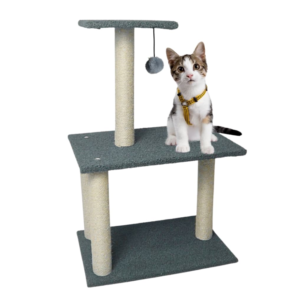 Torre Arranhador Para Gato Sisal Com Brinquedo Bolinha Pelúcia 3 Andares Base Premium