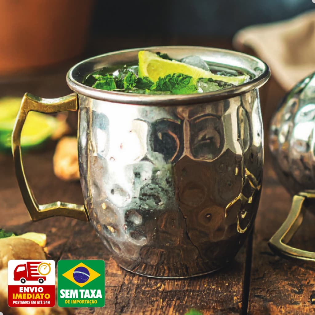 Caneca Inox Moscow Mule Martelada ou Lisa 60ml 420ml 580ml Dourada Prata Em Casa Tem
