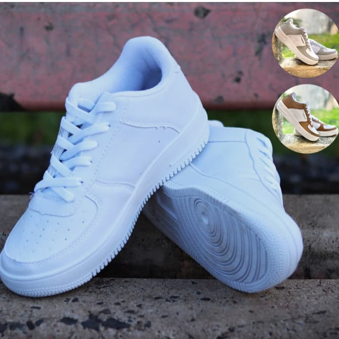 Tênis Feminino Branco Preto Casual Plataforma Academia Liso Ominin
