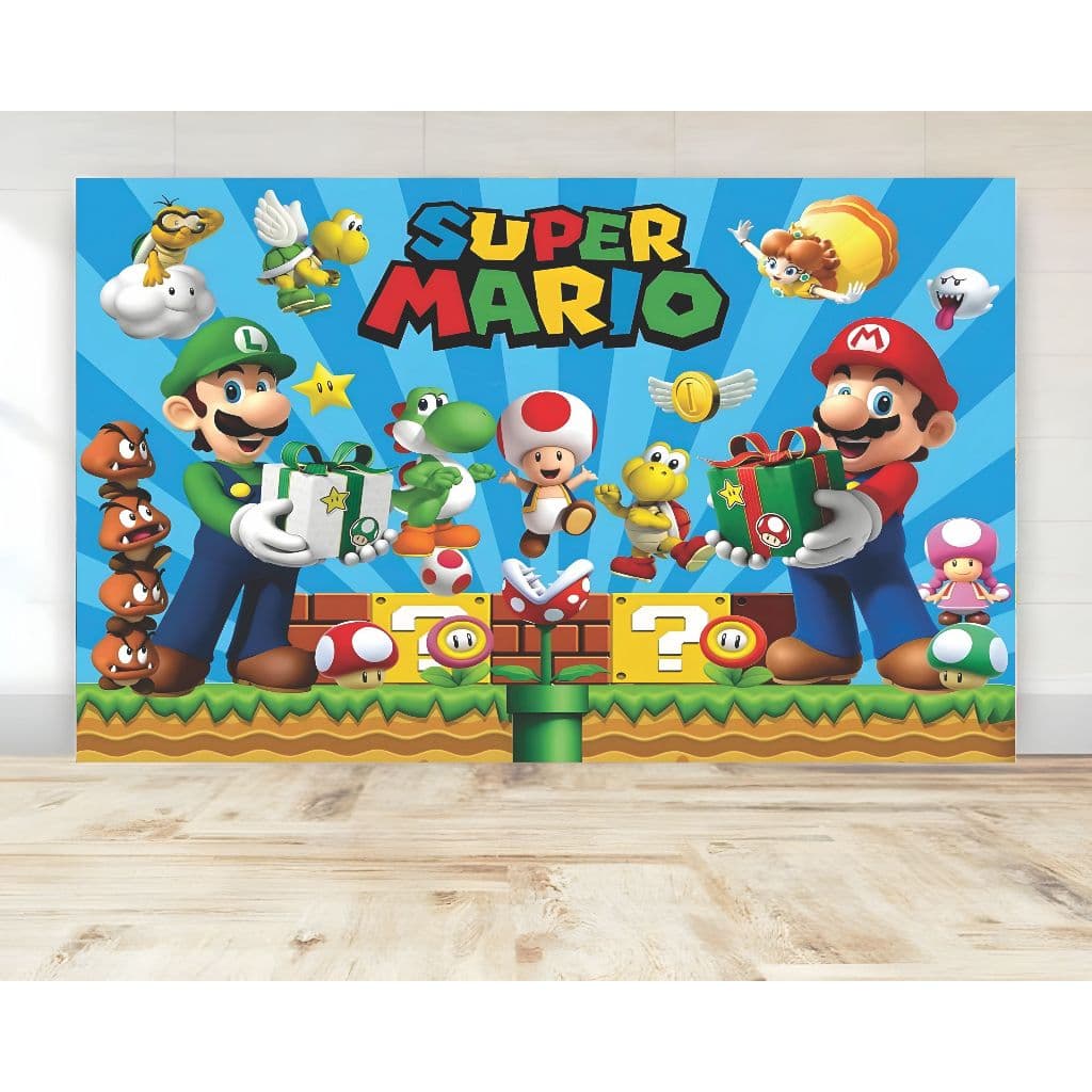 Painel de Festa Retangular Personalizado em Lona Fosca - Super Mario
