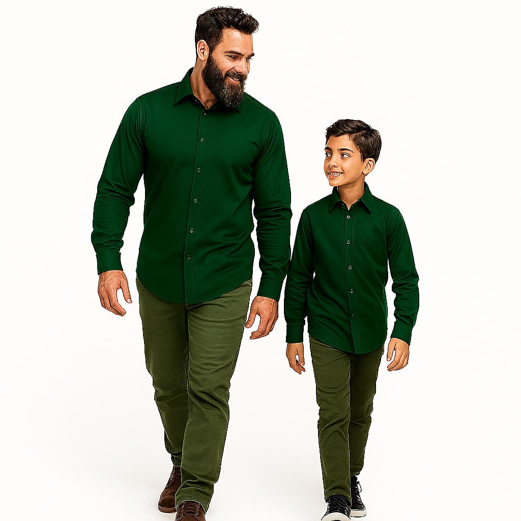 Camisa Social Manga Longa Verde Militar Camisas Iguais Para Pai e Filho